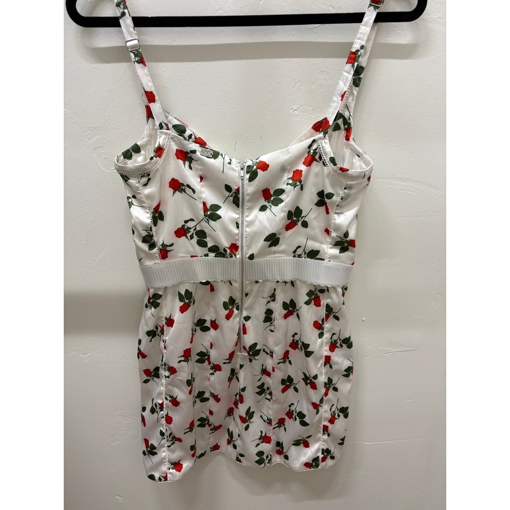 For Love & Lemons Rose Floral Satin Bustier Mini Dress White Red Medium